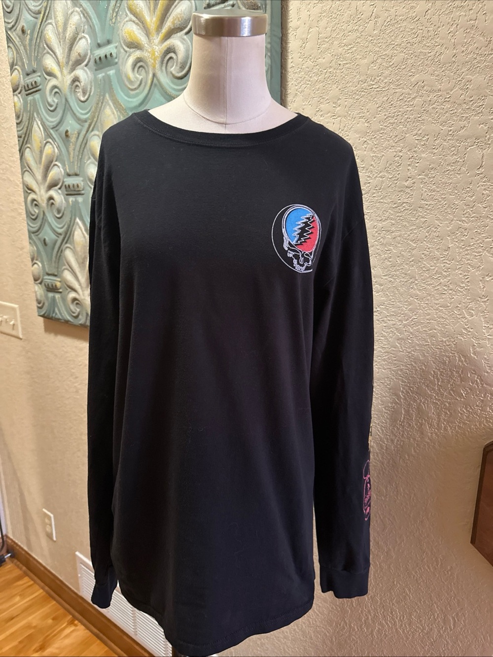 Larry Luks Grateful Dead TGR Long Sleeve T Shirt Mens L Skull Graphic Black